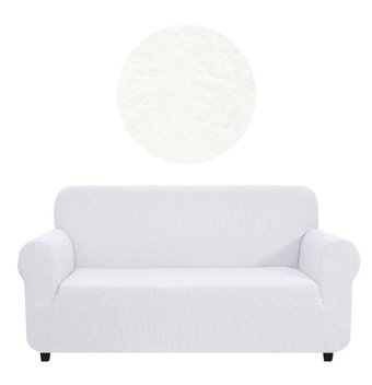 Eldost Ticaret Polyester Likralı Jakarlı Süngersiz Armürlü Giydirmeli Beyaz Üçlü Koltuk Örtüsü 180x230 cm