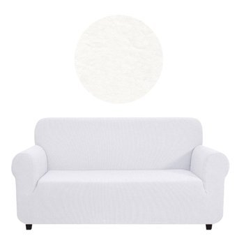 Eldost Ticaret Polyester Likralı Jakarlı Süngersiz Armürlü Giydirmeli Beyaz Üçlü Koltuk Örtüsü 180x230 cm