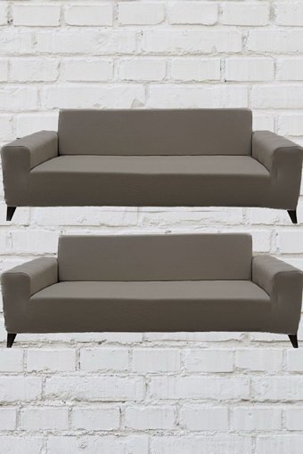 Şahane Ev Mikro Polyester Likralı Jakarlı Süngersiz Düz Giydirmeli Lastikli Kahverengi Üçlü Koltuk Örtüsü 51x42 cm