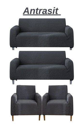E Bahar Polyester Bürümcük Jakarlı Süngersiz Armürlü Giydirmeli Gri Sekizli Koltuk Örtüsü 180x230 cm