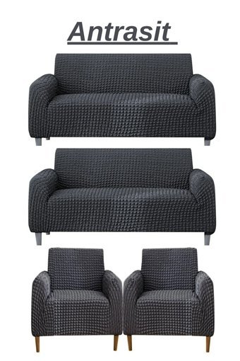 E Bahar Polyester Bürümcük Jakarlı Süngersiz Armürlü Giydirmeli Gri Sekizli Koltuk Örtüsü 180x230 cm
