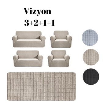 Etles Home Pamuklu - Polyester Likralı Jakarlı Süngersiz Armürlü Giydirmeli Kahverengi Yedili Koltuk Örtüsü 180x230 cm