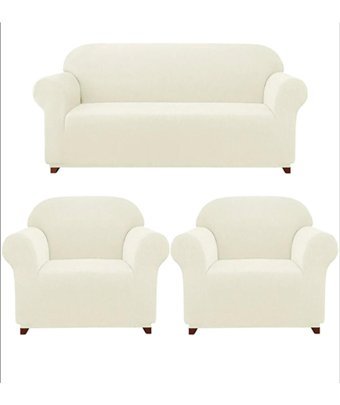 Heytgah Polyester Likralı Süngersiz Düz Giydirmeli Krem Üçlü Koltuk Örtüsü 180x230 cm