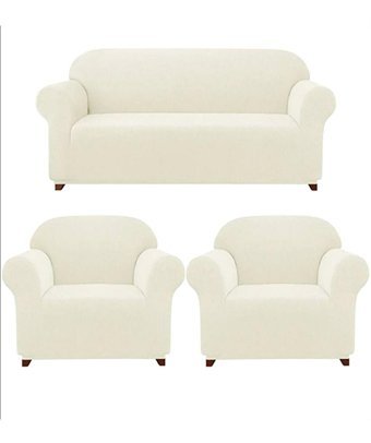 Heytgah Polyester Likralı Süngersiz Düz Giydirmeli Krem Üçlü Koltuk Örtüsü 180x230 cm
