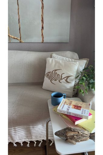 Lapipa Pamuklu Saçaklı Süngersiz Armürlü Bej Tekli Koltuk Örtüsü 180x315 cm