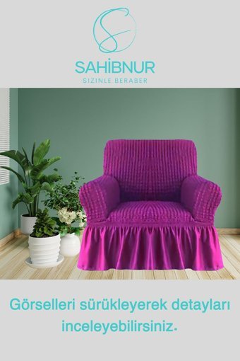 Sahibnur Pamuklu - Polyester Bürümcük Jakarlı Süngersiz Petek Desenli Giydirmeli Mor Tekli Koltuk Örtüsü 70x80 cm