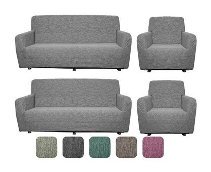 Riseler Home Pamuklu Likralı Jakarlı Süngersiz Giydirmeli Gri Üçlü Koltuk Örtüsü 170x240 cm