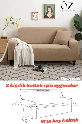 Özmakan Polyester Likralı Jakarlı Süngersiz Petek Desenli Giydirmeli Kahverengi İkili Koltuk Örtüsü 130x170 cm