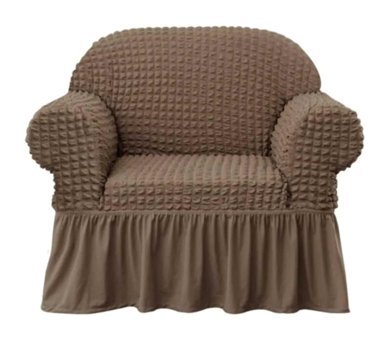 Akbu Pamuklu - Polyester Bürümcük Fırfırlı Süngersiz Giydirmeli Lastikli Kahverengi Tekli Koltuk Örtüsü 70x80 cm
