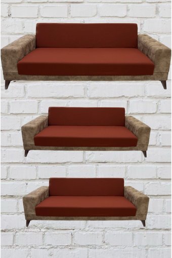 Şahane Ev Mikro Polyester Likralı Jakarlı Süngersiz Düz Giydirmeli Lastikli Turuncu Üçlü Koltuk Örtüsü 75x55 cm