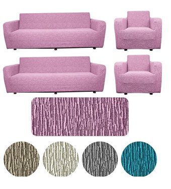 Btf Home Pamuklu - Polyester Likralı Jakarlı Süngersiz Armürlü Giydirmeli Lastikli Pembe Sekizli Koltuk Örtüsü 180x230 cm