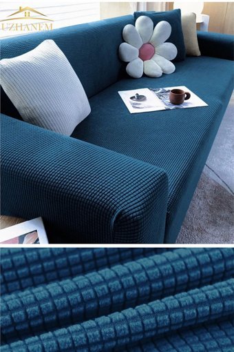 Uzhanem Pamuklu - Polyester Bürümcük-Likralı Süngerli Petek Desenli Giydirmeli Mavi Tekli Koltuk Örtüsü 180x230 cm