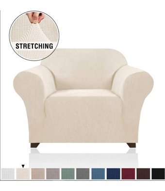 Elgeyar Polyester Likralı Jakarlı Süngersiz Armürlü Giydirmeli Bej Tekli Koltuk Örtüsü 75x115 cm
