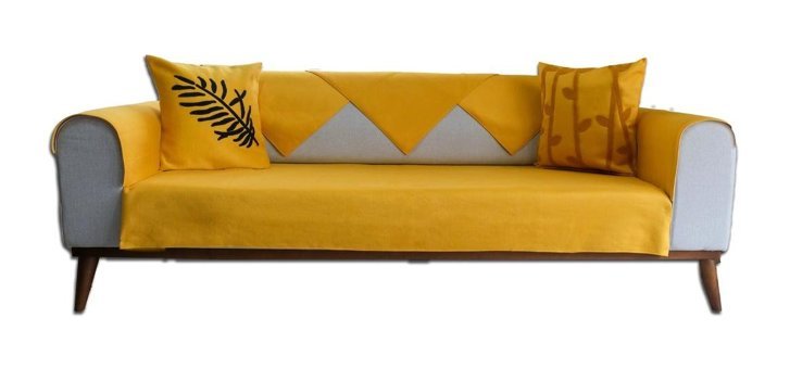 Abbonlin Pamuklu Süngersiz Çiçek Desenli Sarı Dörtlü Koltuk Örtüsü 185x220 cm