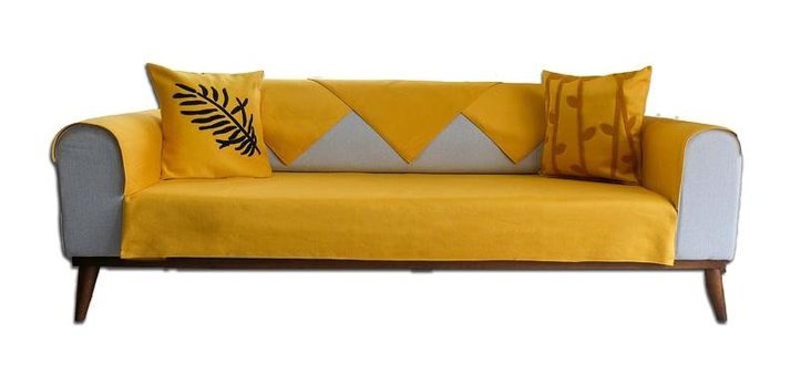 Abbonlin Pamuklu Süngersiz Çiçek Desenli Sarı Dörtlü Koltuk Örtüsü 185x220 cm