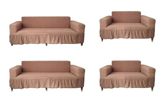 Güzelevim Polyester Bürümcük Fırfırlı Süngersiz Kapitone Giydirmeli Kahverengi 3-3-1-1 Koltuk Örtüsü 180x230 cm