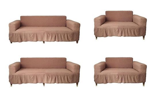 Güzelevim Polyester Bürümcük Fırfırlı Süngersiz Kapitone Giydirmeli Kahverengi 3-3-1-1 Koltuk Örtüsü 180x230 cm