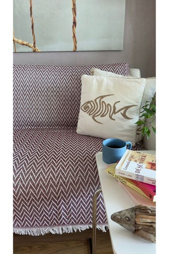 Lapipa Pamuklu Saçaklı Süngersiz Armürlü Bordo Tekli Koltuk Örtüsü 170x210 cm