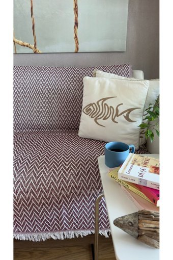 Lapipa Pamuklu Saçaklı Süngersiz Armürlü Bordo Tekli Koltuk Örtüsü 170x210 cm
