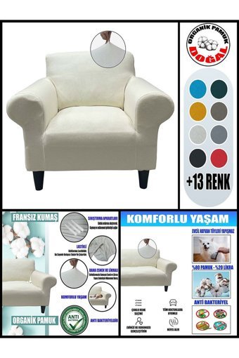 Kılıfsan Pamuklu Süngersiz Düz Giydirmeli Bej Tekli Koltuk Örtüsü 140 cm