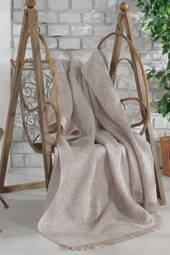 Mutlu Çeyiz Pamuklu Saçaklı Süngersiz Çizgili Bej Tekli Koltuk Örtüsü 170x220 cm