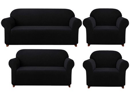 Elgeyar Polyester Likralı Jakarlı Süngersiz Armürlü Giydirmeli Siyah Yedili Koltuk Örtüsü 180x230 cm