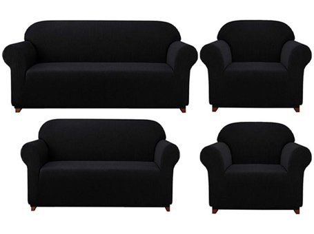 Elgeyar Polyester Likralı Jakarlı Süngersiz Armürlü Giydirmeli Siyah Yedili Koltuk Örtüsü 180x230 cm