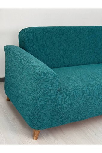 Defne Home Pamuklu - Polyester Likralı Jakarlı Süngersiz Armürlü Giydirmeli Turkuaz Tekli Koltuk Örtüsü 180x230 cm