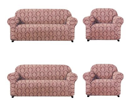 Ak Lale Polyester Fırfırlı Süngersiz Geometrik Desenli Giydirmeli Lastikli Pembe Dörtlü Koltuk Örtüsü 180x230 cm