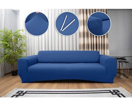 Tuchmall Polyester Likralı Süngerli Petek Desenli Giydirmeli Mavi Tekli Koltuk Örtüsü 180x230 cm