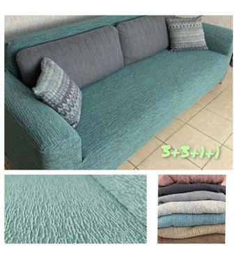 Güzel Aral GAJ-3311 Pamuklu - Polyester Streç Jakarlı Süngersiz Kırçıllı Giydirmeli Lastikli Gri 3-3-1-1 Koltuk Örtüsü 180x230 cm