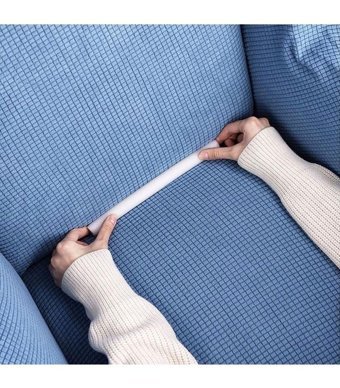 Riseler Home Polyester Likralı Jakarlı Süngersiz Çizgili Giydirmeli Beyaz Üçlü Koltuk Örtüsü 10x15 cm