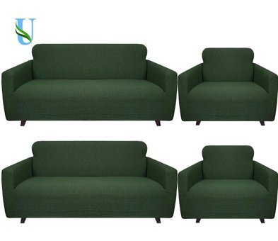 Uy Style Tekstil Likralı Jakarlı Süngerli Geometrik Desenli Giydirmeli Yeşil Dörtlü Koltuk Örtüsü 180x230 cm