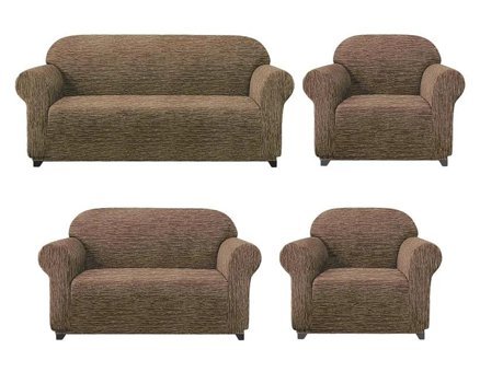 Eldost Ticaret Polyester Likralı Jakarlı Süngersiz Armürlü Giydirmeli Kahverengi Yedili Koltuk Örtüsü 180x230 cm