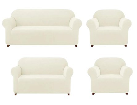 Furkanticaret Pamuklu - Polyester Likralı Süngersiz Düz Giydirmeli Bej 3-2-1-1 Koltuk Örtüsü 180x230 cm