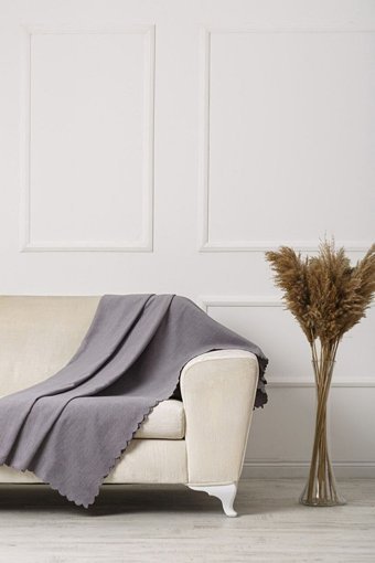 Kopuz Pamuklu Saçaklı Süngersiz Çizgili Gri Tekli Koltuk Örtüsü 175x215 cm