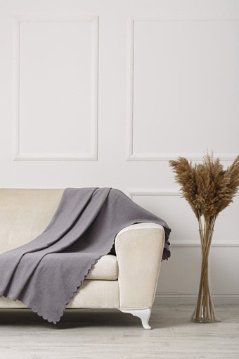 Kopuz Pamuklu Saçaklı Süngersiz Çizgili Gri Tekli Koltuk Örtüsü 175x215 cm