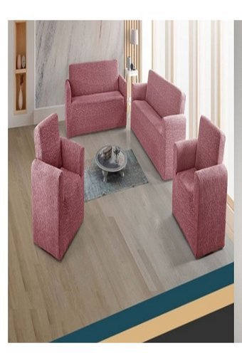 Asy Collection Pamuklu-Elestan Jakarlı Süngersiz Giydirmeli Lastikli Pembe Dörtlü Koltuk Örtüsü 165x285 cm