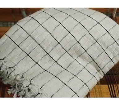 Efendyco Pamuklu Kanvas Saçaklı Süngersiz Ekoseli Bej Üçlü Koltuk Örtüsü 200x240 cm