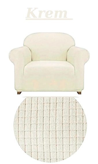 E Bahar Polyester Likralı Jakarlı Süngersiz Armürlü Giydirmeli Bej Tekli Koltuk Örtüsü 180x230 cm