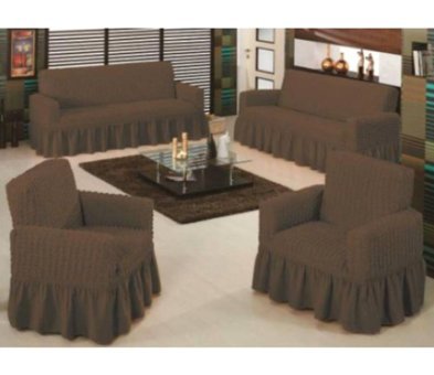 Lady Home Bürümcük Fırfırlı Süngersiz Kareli Giydirmeli Kahverengi Dörtlü Koltuk Örtüsü 100x230 cm