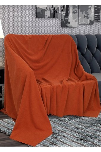 Poyraz Garanti Pamuklu Nubuk Jakarlı Süngersiz Çizgili Kiremit Üçlü Koltuk Örtüsü 180x220 cm