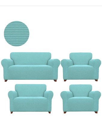 Akbu Polyester Likralı Süngersiz Giydirmeli Lastikli Turkuaz Dörtlü Koltuk Örtüsü 180x230 cm
