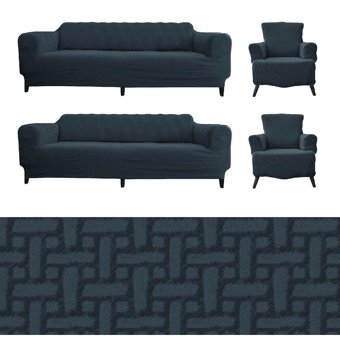 Furkanticaret Jakarlı Süngersiz Geometrik Desenli Giydirmeli Gri 3-3-1-1 Koltuk Örtüsü 230x180 cm