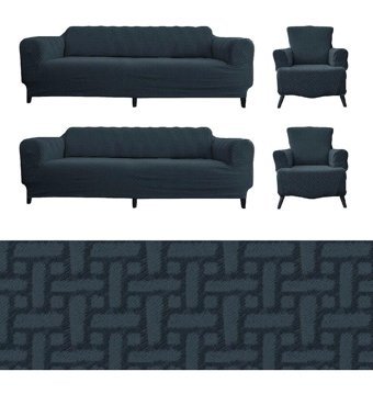 Furkanticaret Jakarlı Süngersiz Geometrik Desenli Giydirmeli Gri 3-3-1-1 Koltuk Örtüsü 230x180 cm
