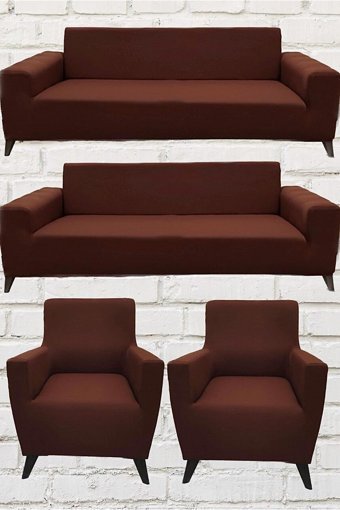 Şahane Ev Mikro Polyester Likralı Jakarlı Süngersiz Düz Giydirmeli Lastikli Kiremit Üçlü Koltuk Örtüsü 140 cm