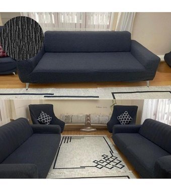 Faiend Jakarlı Süngersiz Kırçıllı Giydirmeli Antrasit 3-3-1-1 Koltuk Örtüsü 230x180 cm