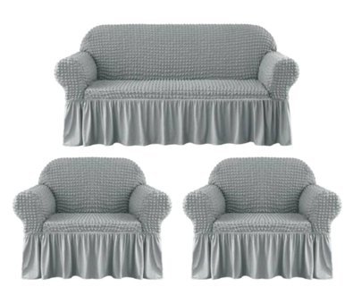 Elgeyar Pamuklu - Polyester Bürümcük Jakarlı Süngersiz Armürlü Giydirmeli Gri Beşli Koltuk Örtüsü 183x230 cm