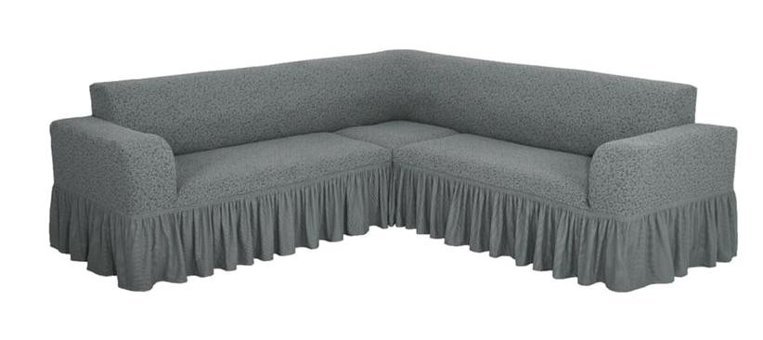 Faprikadan Pamuklu - Polyester Fırfırlı Süngersiz Düz Giydirmeli Gri L Koltuk Koltuk Örtüsü 290x170 cm