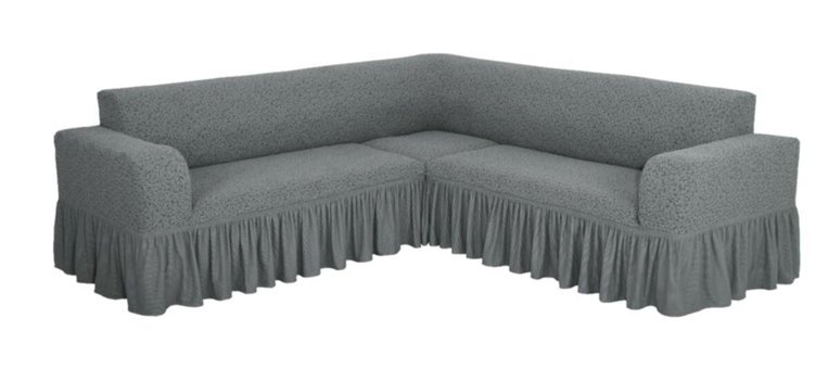 Faprikadan Pamuklu - Polyester Fırfırlı Süngersiz Düz Giydirmeli Gri L Koltuk Koltuk Örtüsü 290x170 cm